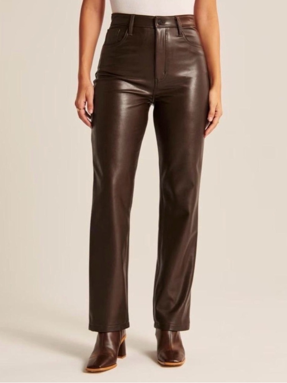 Abercrombie & Fitch 90s Straight Ultra High Rise Brown Faux Leather Pants NWT 33